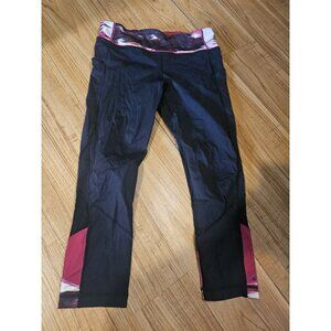 Lululemon Leggings Athletic Black with Pink Waist High Rise Sport Pants Size 8